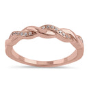 Sterling Silver Rose Gold Plated Braided CZ Ring