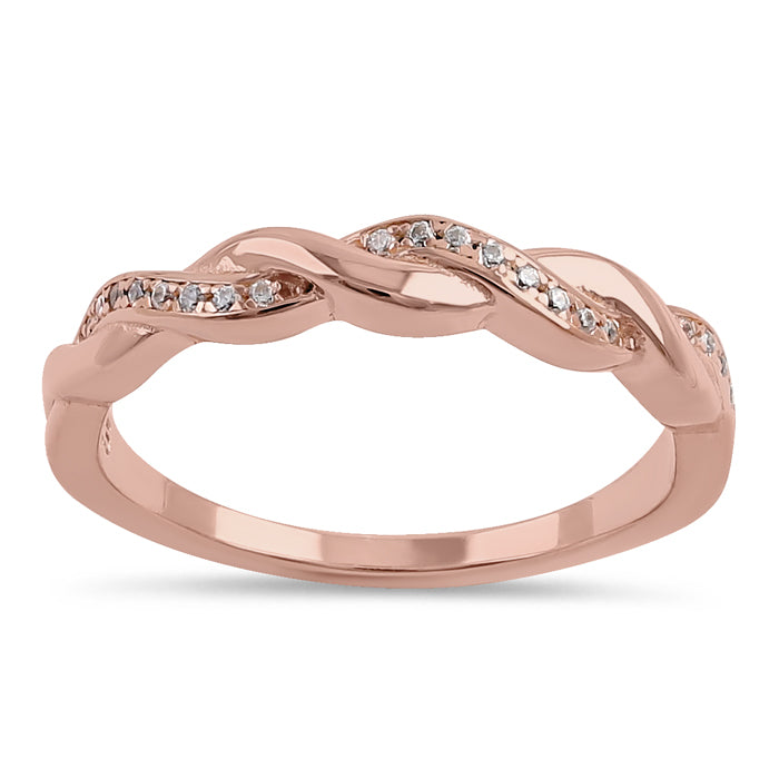 Sterling Silver Rose Gold Plated Braided CZ Ring