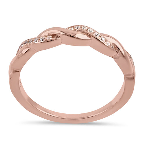 Sterling Silver Rose Gold Plated Braided CZ Ring