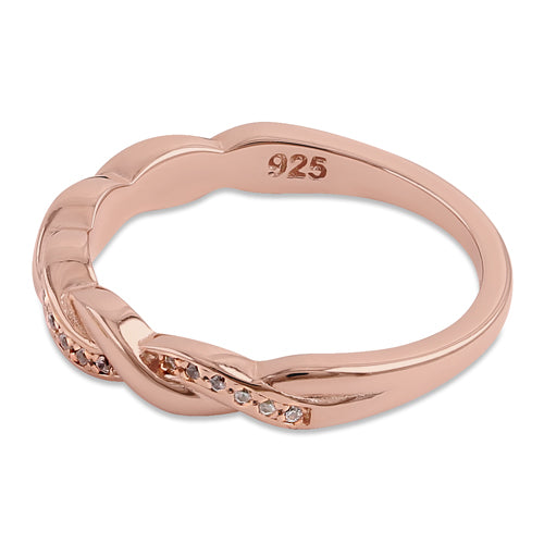 Sterling Silver Rose Gold Plated Braided CZ Ring