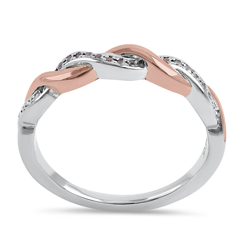 Sterling Silver and Rose Gold Plated Braided CZ Ring