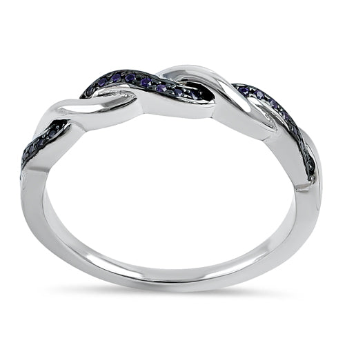 Sterling Silver and Black Rhodium Plated Braided with Amethyst CZ Ring