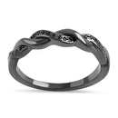 Sterling Silver Black Rhodium Plated Braided with Black CZ Ring