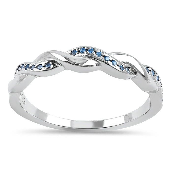 Sterling Silver Braided Aqua Blue CZ Ring