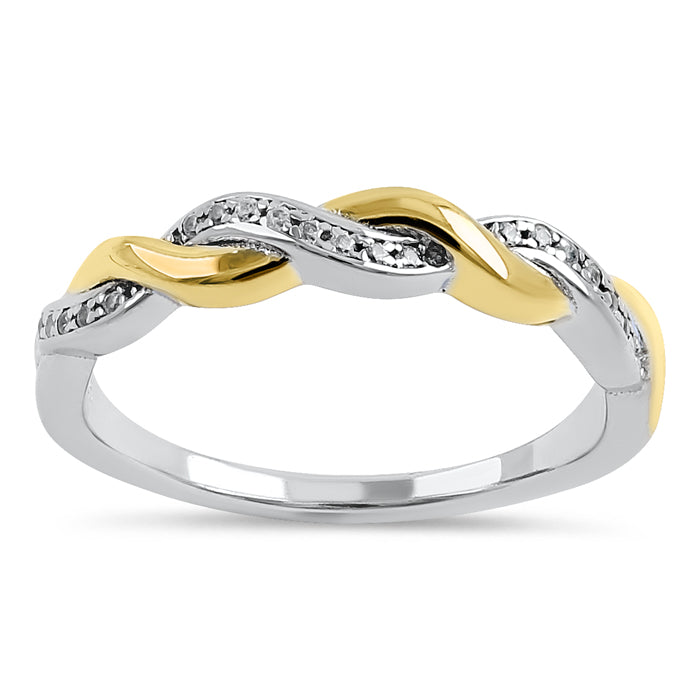 Sterling Silver and Gold Plated Braided CZ Ring