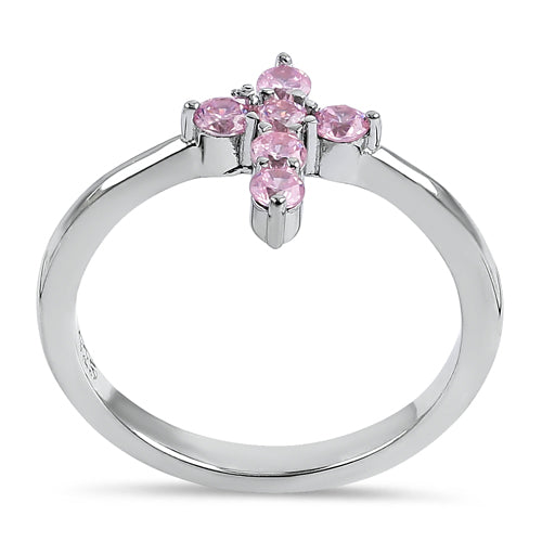 Sterling Silver Cross Pink CZ Ring