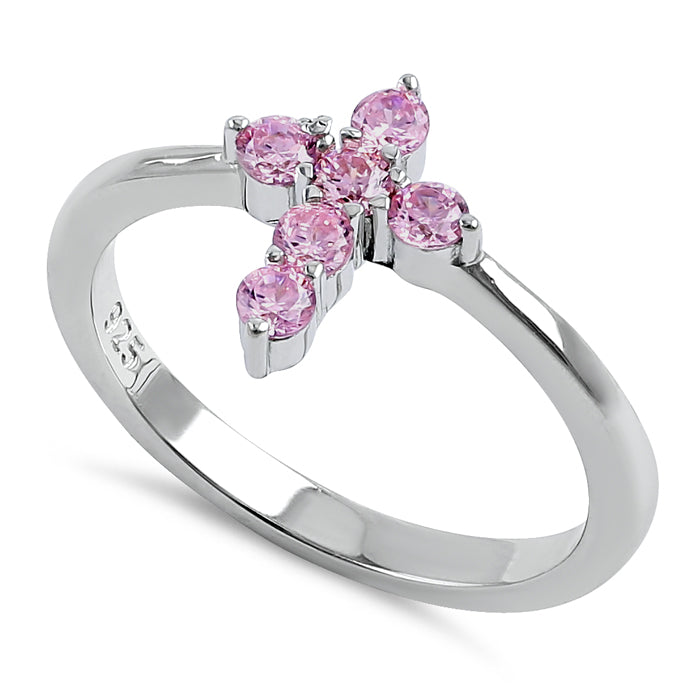 Sterling Silver Cross Pink CZ Ring