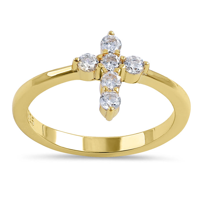 Sterling Silver Gold Plating Cross Clear CZ Ring
