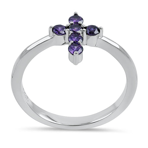 Sterling Silver Cross Amethyst CZ Ring