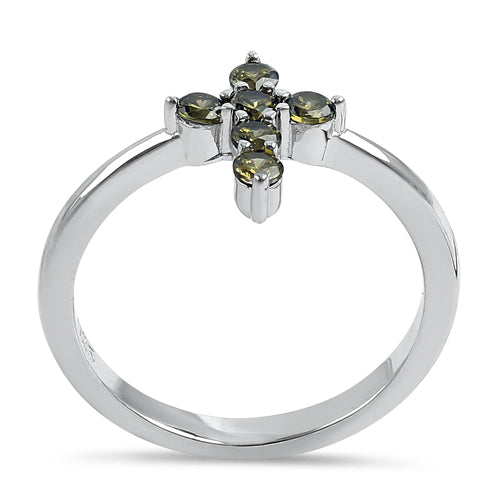 Sterling Silver Cross Peridot CZ Ring