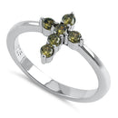 Sterling Silver Cross Peridot CZ Ring