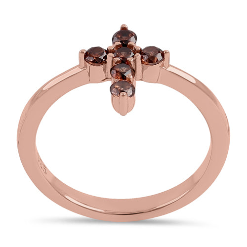 Sterling Silver Rose Gold Plating Cross Brown CZ Ring
