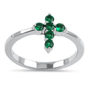 Sterling Silver Cross Green CZ Ring