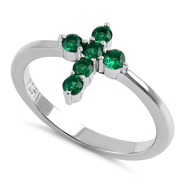 Sterling Silver Cross Green CZ Ring