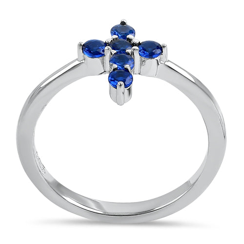 Sterling Silver Cross Blue CZ Ring