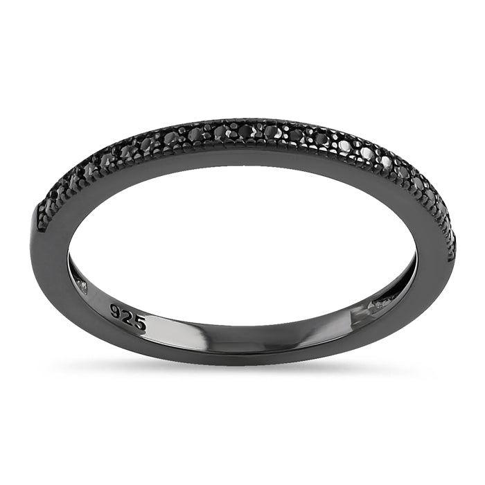 Sterling Silver Black Rhodium Half Eternity Black CZ Ring