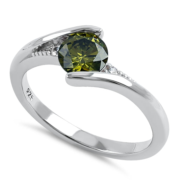 Sterling Silver Stuck In Between Peridot CZ Ring