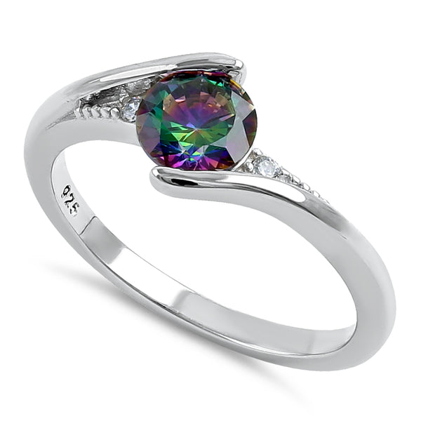 Sterling Silver Stuck In Between Rainbow CZ Ring