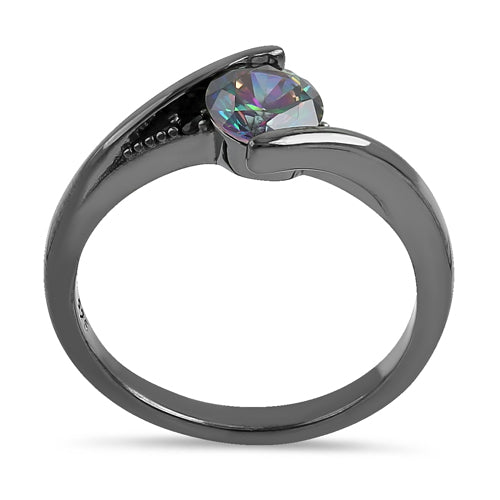 Sterling Silver Black Rhodium Stuck In Between Rainbow CZ Ring