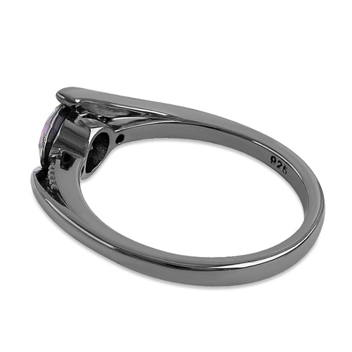 Sterling Silver Black Rhodium Stuck In Between Rainbow CZ Ring