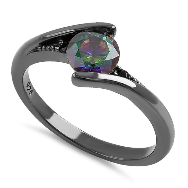 Sterling Silver Black Rhodium Stuck In Between Rainbow CZ Ring