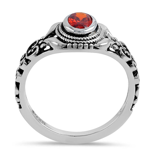 Sterling Silver Austere Oval Cut Red CZ Ring