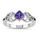 Sterling Silver Celtic Princess Cut Violet CZ Ring