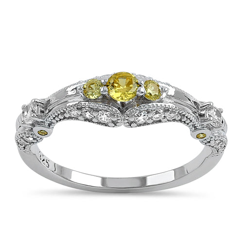 Sterling Silver Filigree Goldern Yellow CZ Ring