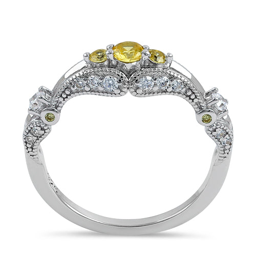 Sterling Silver Filigree Goldern Yellow CZ Ring