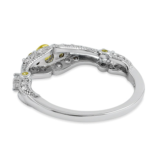 Sterling Silver Filigree Goldern Yellow CZ Ring