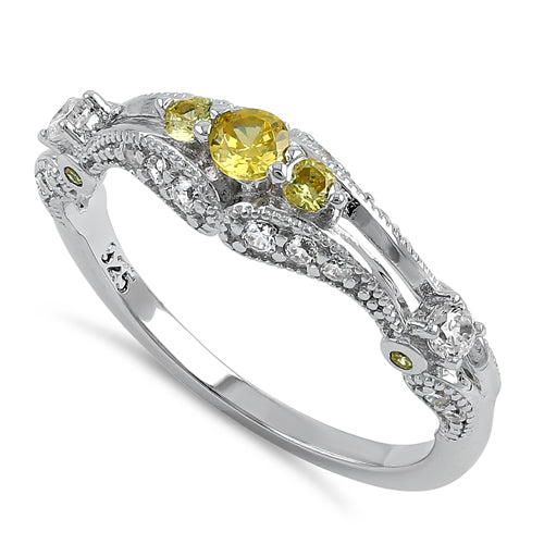 Sterling Silver Filigree Goldern Yellow CZ Ring