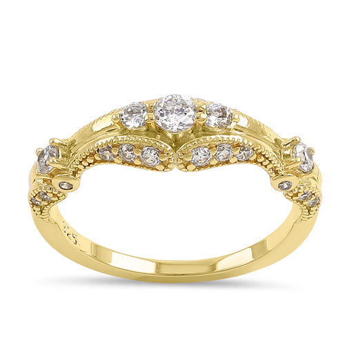 Sterling Silver Gold Plated Filigree CZ Ring