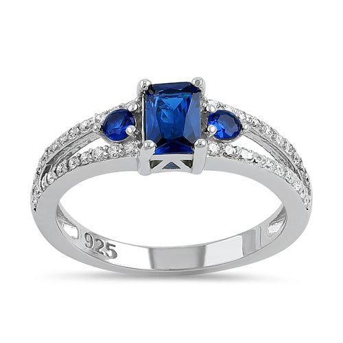 Sterling Silver Blue Spinel Radiant CZ Ring