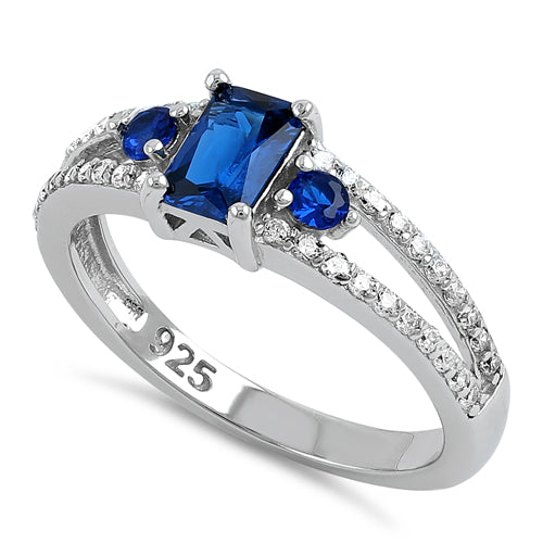 Sterling Silver Blue Spinel Radiant CZ Ring