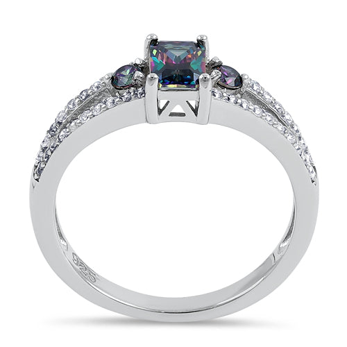 Sterling Silver Rainbow Radiant CZ Ring