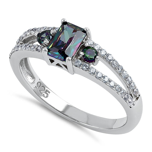 Sterling Silver Rainbow Radiant CZ Ring