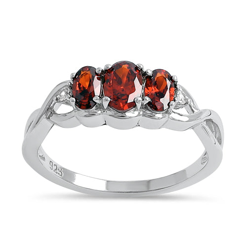 Sterling Silver Triple Oval Garnet CZ Ring