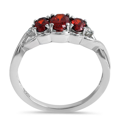 Sterling Silver Triple Oval Garnet CZ Ring