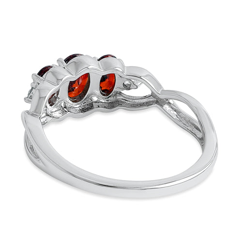 Sterling Silver Triple Oval Garnet CZ Ring