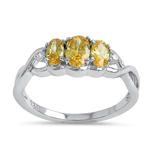 Sterling Silver Triple Oval Golden Yellow CZ Ring