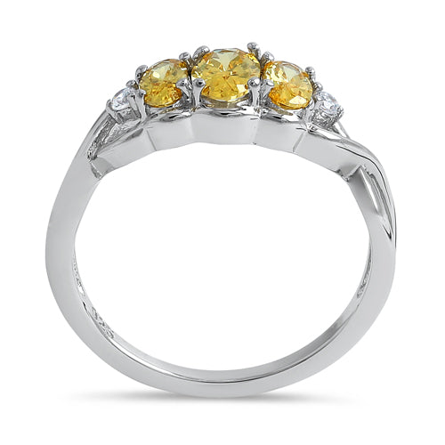 Sterling Silver Triple Oval Golden Yellow CZ Ring