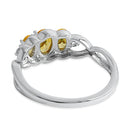 Sterling Silver Triple Oval Golden Yellow CZ Ring