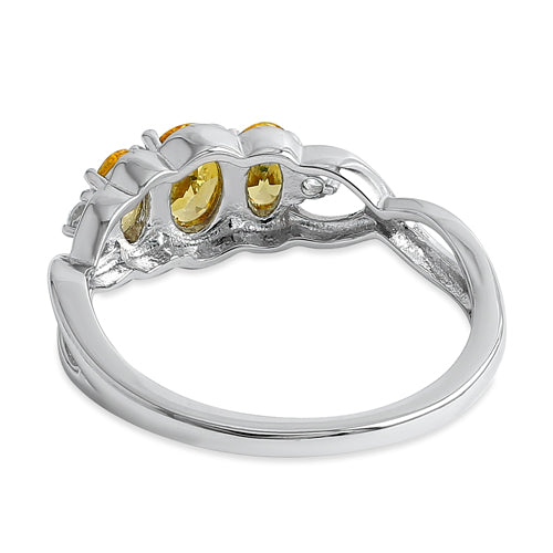 Sterling Silver Triple Oval Golden Yellow CZ Ring