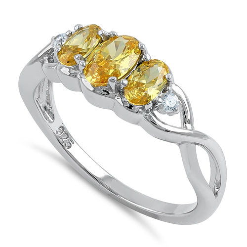 Sterling Silver Triple Oval Golden Yellow CZ Ring