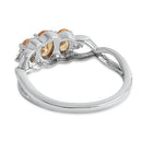 Sterling Silver Triple Oval Champagne CZ Ring