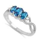 Sterling Silver Triple Oval Blue Topaz CZ Ring