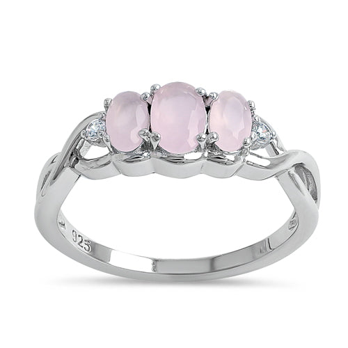 Sterling Silver Triple Oval Milky Pink Glass Ring