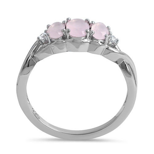 Sterling Silver Triple Oval Milky Pink Glass Ring