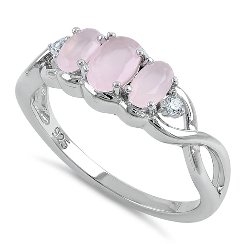 Sterling Silver Triple Oval Milky Pink Glass Ring