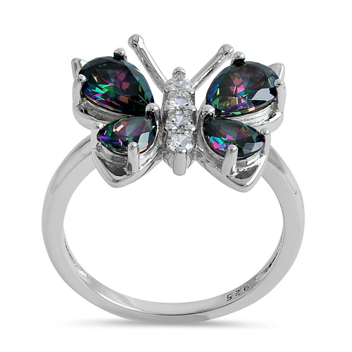Sterling Silver Large Rainbow CZ Butterfly Ring